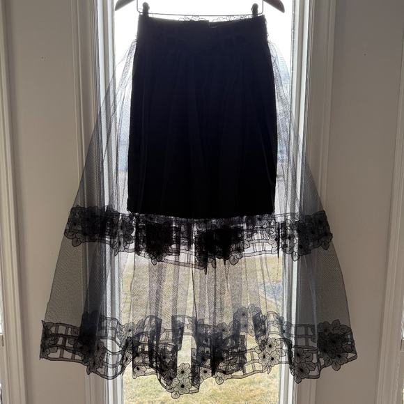 Absolutely Stunning and Unique Vintage Black Tulle Velvet and Lace Maxi Skirt - Picture 2 of 6